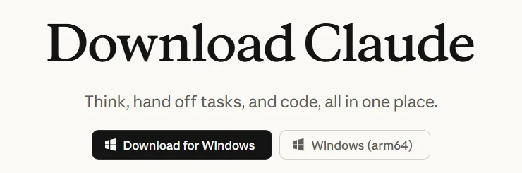 The Claude download page with download buttons for Mac and Windows