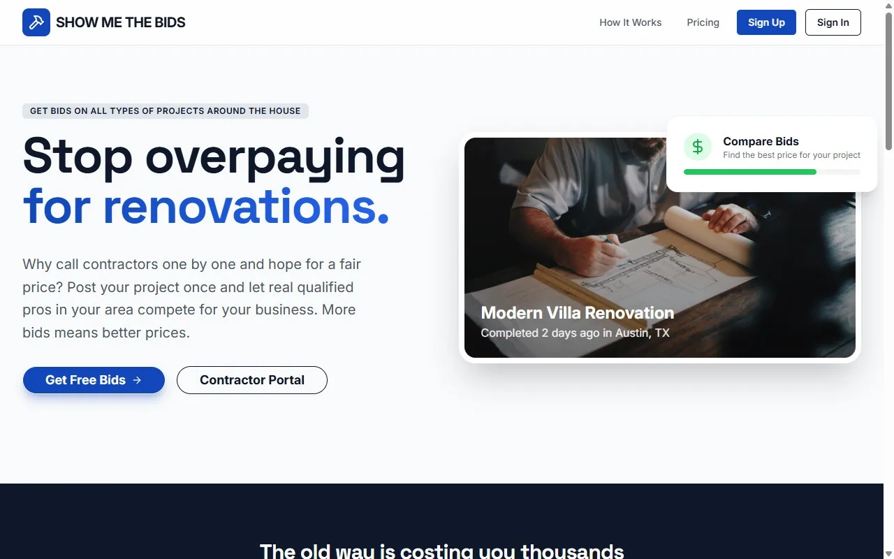Show Me The Bids, homepage